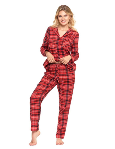 Moraj Damenpyjama PDD6600-002 – kariertes Flanell, geknöpft