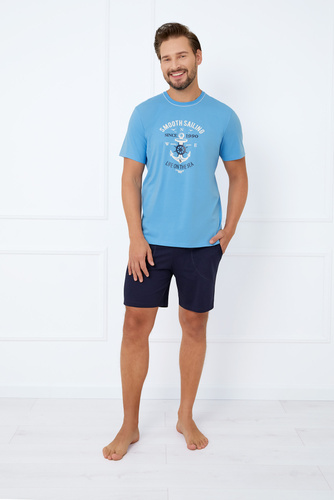 Port Herren Kurzarm-Pyjama, Shorts Italian Fashion - blau 