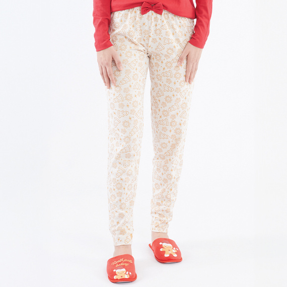 Gretel Sorbetto Damen-Pyjama rot – Weihnachten, lange Ärmel, Lebkuchen-Aufdruck