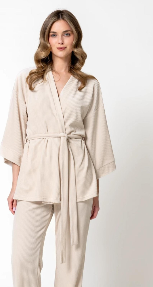 Leveza Darlin 1816 Damen Velours 3/4 Pyjama Set Homewear Sahara