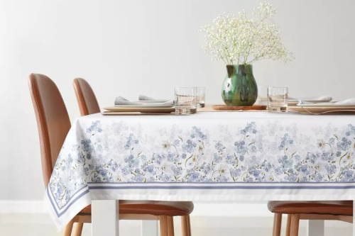 Tischdecke Summer 18 Eurofirany naturfarben mit Vergissmeinnicht 100% Polyester