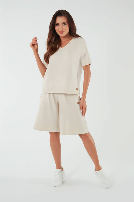 Madri Bluse mit kurzen Ärmeln Italienische Mode - beige 