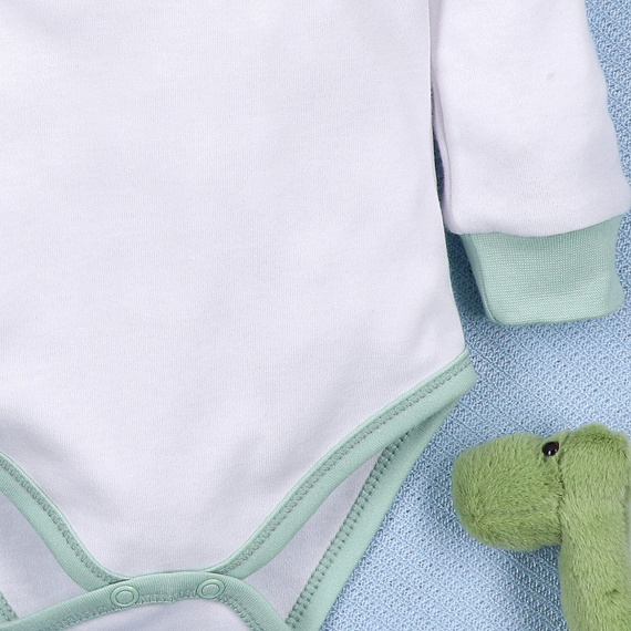 ABN-5565 Dino Explorer Bio-Baumwoll-Body Nini weiß – Bio-Baumwolle, lange Ärmel