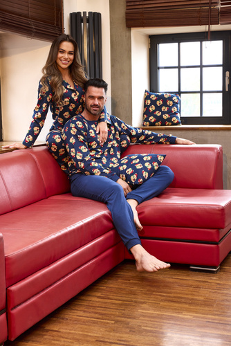 482/459 Teddy 5 Cornette Damenpyjama – Weihnachten, Baumwolle, Marineblau, geknöpft