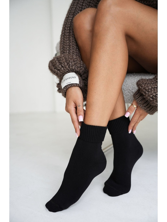 Milena 0118-018 Frottee schwarze Damen-Socken warm, aus Baumwolle, druckfrei