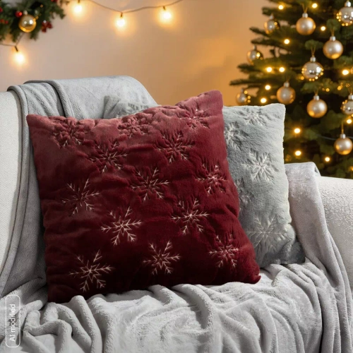 CHP308 Eurofirany Weihnachtskissenbezug 45x45 mit 3D-Pailletten Sternen beige
