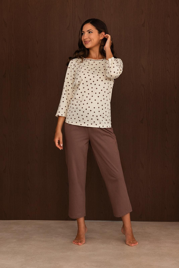 Damen-Pyjama Regina 4027 100% Baumwolle, Tupfen, 7/8-Ärmel und Hose – Gelb
