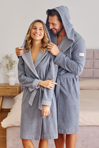 7229 Doctor Nap Damenbademantel – Baumwolle, Kapuze, elegante Verarbeitung – Dunkelgrau