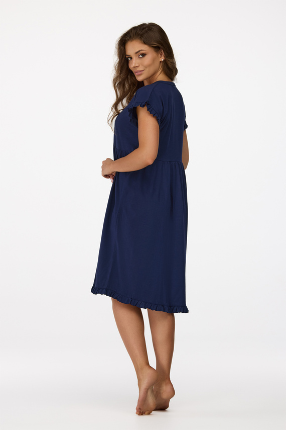 Ja. 21 Senizo Umstandsnachthemd, Marineblau – 100 % Baumwolle, kurze Ärmel, Stilldruckknöpfe