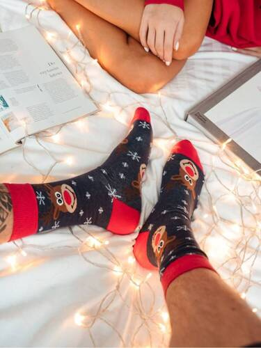 1290-019 Rentierköpfe und Schneeflocken Milena Herrensocken – Marineblau