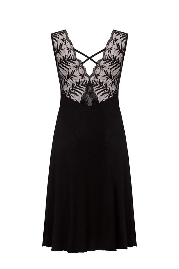 Nachthemd Petra KM29 Mefemi von Nipplex, Schwarz – Viskose, Spitze, wadenlang