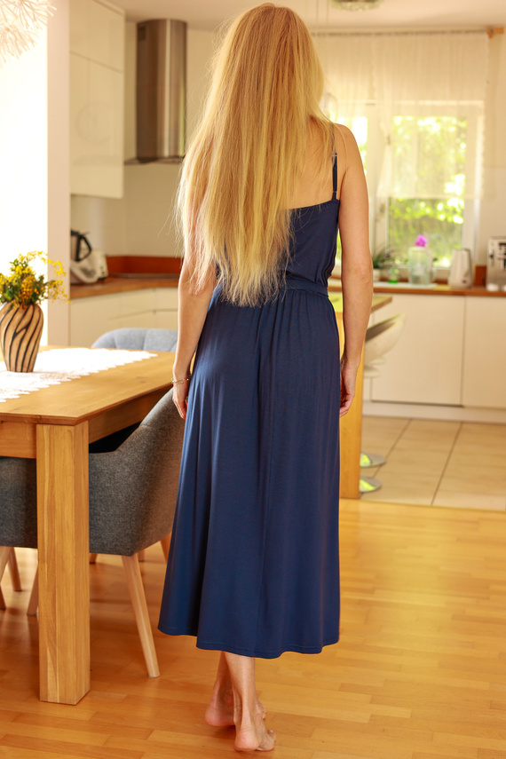 Grace Mirale – Langes Viskosekleid mit Schlitz | Polnische Produktion – Marineblau