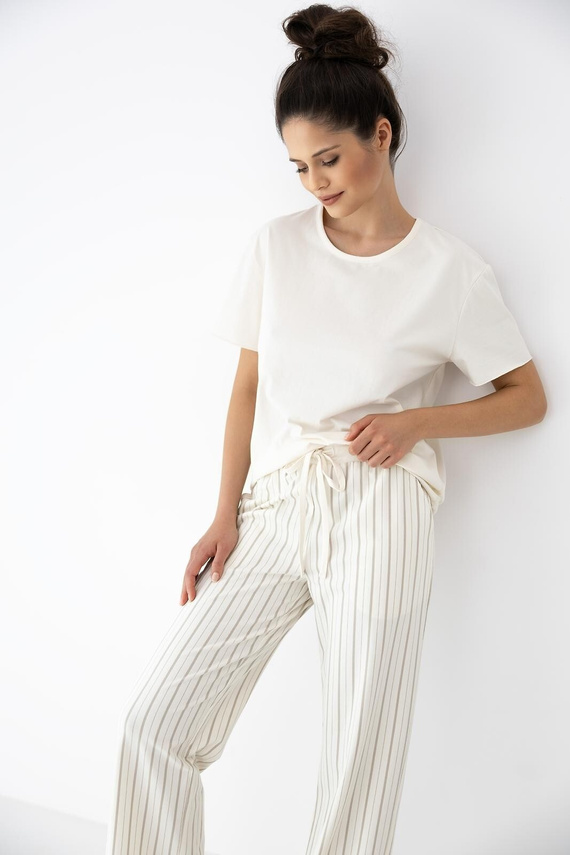 Damenpyjama Soleil Sensis ecru-beige, Baumwolle, kurzer Arm, lange Hose