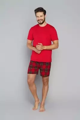 Narvik Herren Kurzarm-Pyjama, Shorts Italian Fashion- rot/print