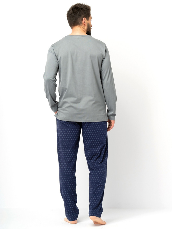 Herrenpyjama Key MNS 612 grün und marineblau – Baumwolle, lange Ärmel, klassischer Schnitt