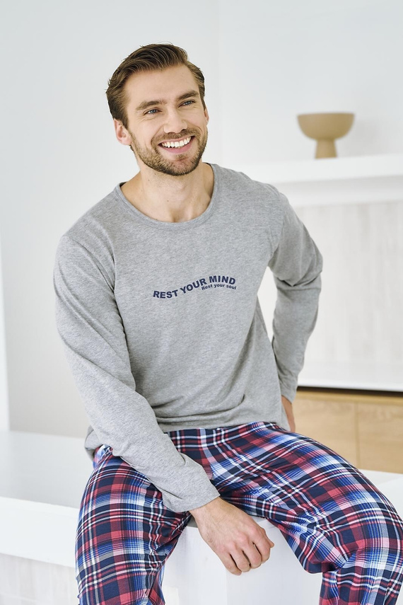 Piżama męska Franco 3478 Taro szara – bawełna, długi rękaw, wygoda i styl