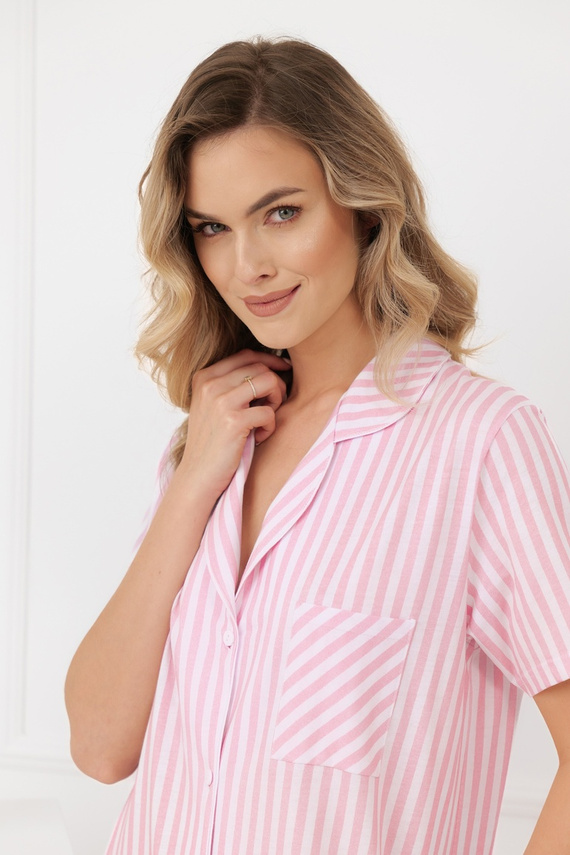 Damen Nachthemd Genna Italian Fashion 100% Baumwolle Streifen kurzarm