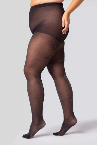 Shine Queen Size Damenstrumpfhose 30 den – Schwarz mit silbernem Glitzer, glänzend