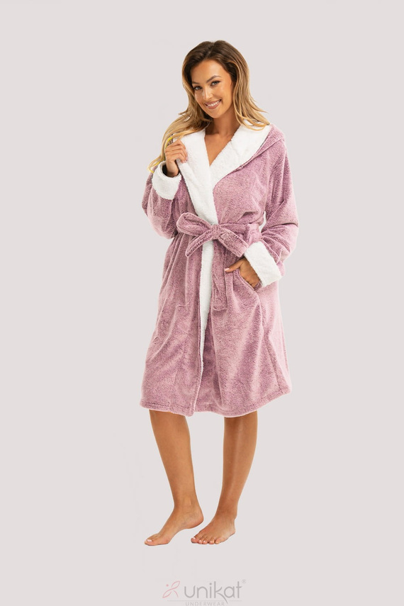 Sharon Unique Damenbademantel – rosa, weich mit Kapuze und Gürtel, weich und leicht