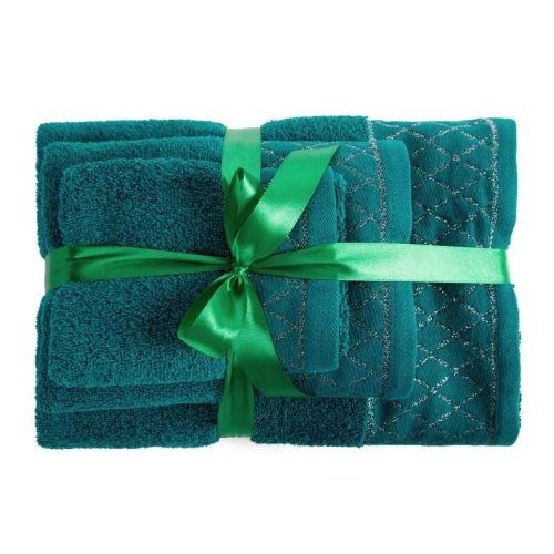 Eurofirany Handtücher Set 3 tlg weich saugstark elegante Handtücher Layla dark turquoise