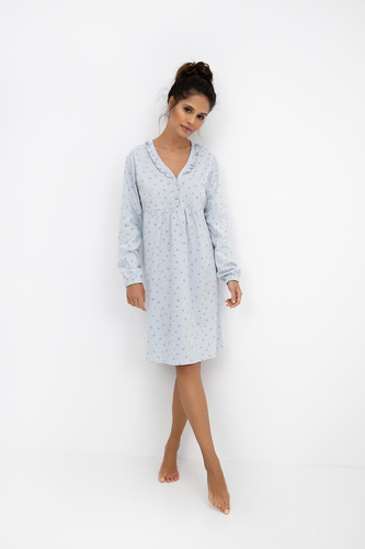 Lucille Sensis Damen-Nachthemd Taube – Baumwoll-Nachthemd mit Rüschen
