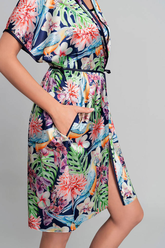 Polynesia Damenbademantel Italian Fashion - Blumendruck