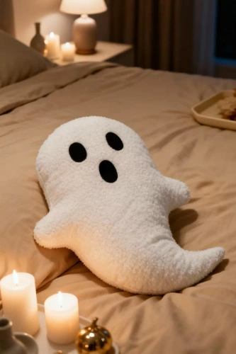 Bouclé-Geist Dekokissen von Needle and Thread – weiß 28x40 cm, Dekoration für Halloween und Herbst