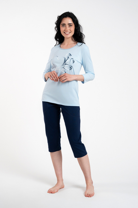 Arietta Damen Schlafanzug 3/4 Ärmel und 3/4 Hose Italienische Mode - blau