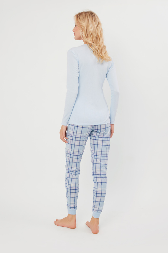 Katrin Damen Schlafanzug langarm, lange Hose Italian Fashion - blau/print