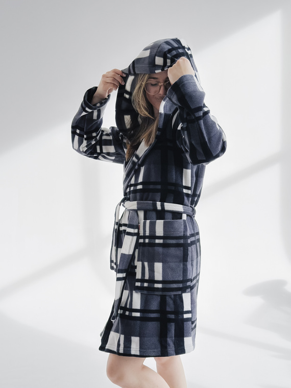 031 De Lafense Bademantel Decke - warmer Fleece Damen Bademantel Super Cozy, grau