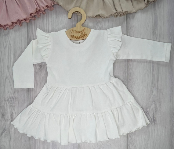 Mamatti SP502 Mädchenkleid mit Flügelärmeln 97% Baumwolle – Ecru