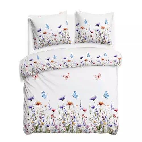 31512/1 Flannelette Darymex-Flanellbettwäsche, weiß, bunte Blumen – Set, 100 % Baumwolle, warm und weich