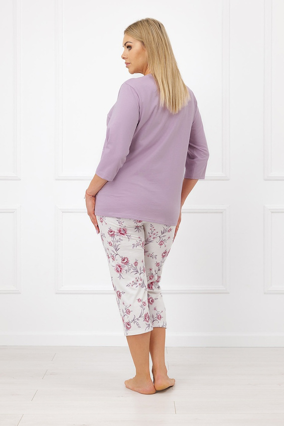 Italian Fashion Karilla Damen-Pyjama 3/4 Ärmel 100% Baumwolle Blumen Heidekraut