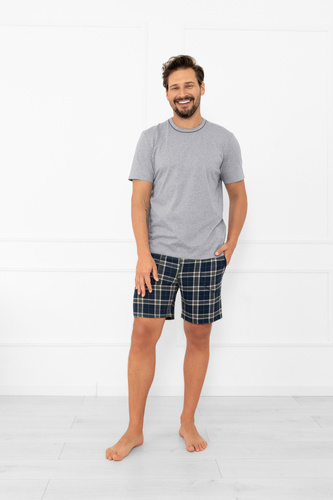 Herren Schlafanzug Andreas - Baumwolle, kurze Ärmel und karierte Shorts Italian Fashion - melange/print 