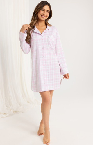 168 Regina Damenhemd, rosa – 100 % Baumwolle, lange Ärmel, kariert