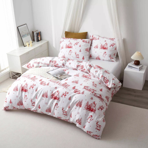 Weihnachtsbettwäsche aus Laponia-Baumwollsatin von Needle and Thread, weiß, rot – elegant und weich