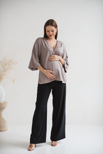 Mamafullness Milk&Love Umstands-Stillbluse, Beige – Viskose, 3/4 Ärmel, Übergröße