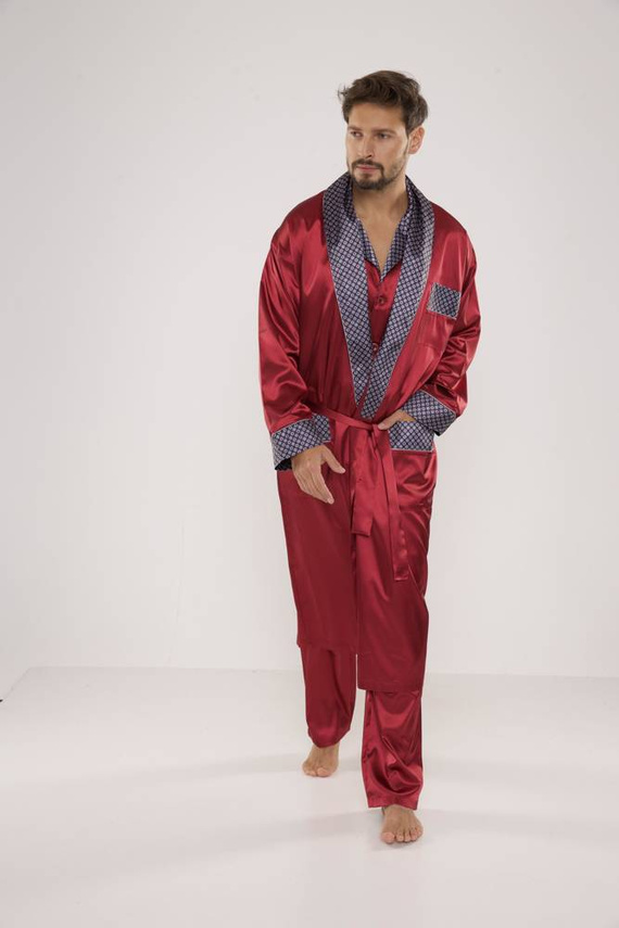 939 Pyjama aus kastanienbraunem Satin für Männer