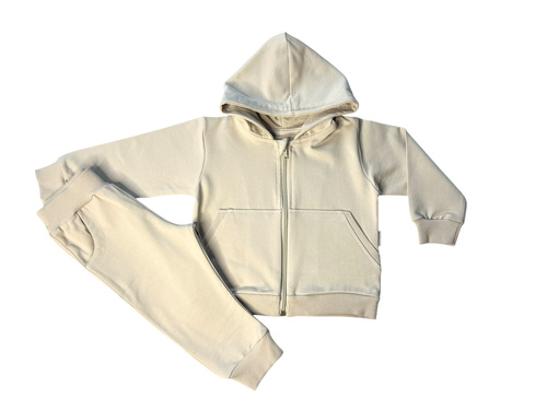 Mamatti DR2149 beiges Trainingsanzug-Set für Mädchen – Kapuzenpullover und Hose mit Taschen