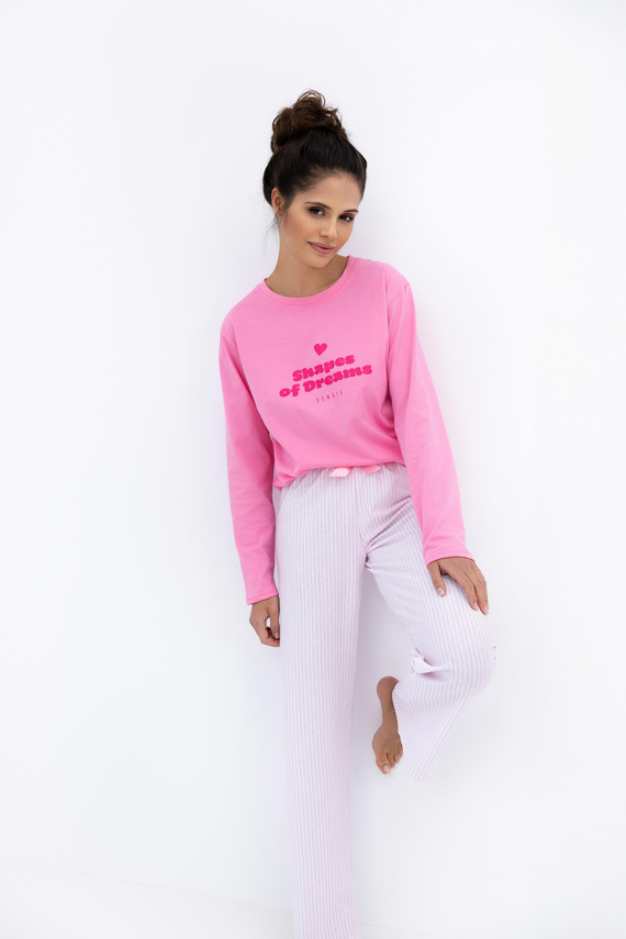 Malaya Sensis Damenpyjama – Baumwoll-T-Shirt und lange Hose mit Schleife