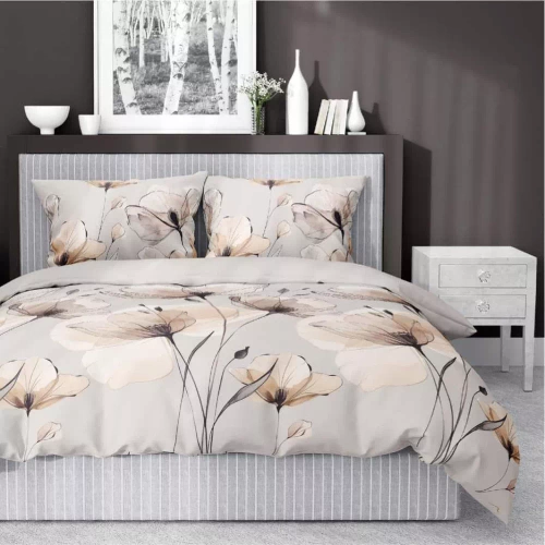 5492 B Detexpol Satin Stories Cappuccino-Satinbettwäsche | 100 % Baumwolle, Satinbindung, Reißverschluss, Geschenkverpackung