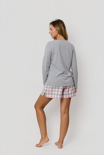 Damenpyjama Stella PI85 Mefemi by Nipplex – Baumwollshirt mit Langarm & Karierte Shorts | Premium Komfort