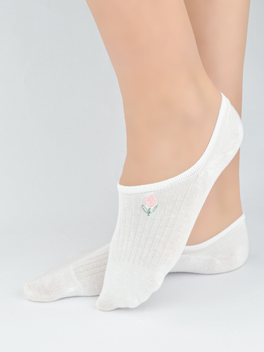 Damen Ballerinas Noviti ST097 Baumwolle gerippt mit dekorativer Stickerei