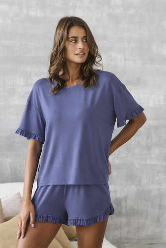 Style Kurzarm-Pyjama für Damen, Shorts Italian Fashion - blau