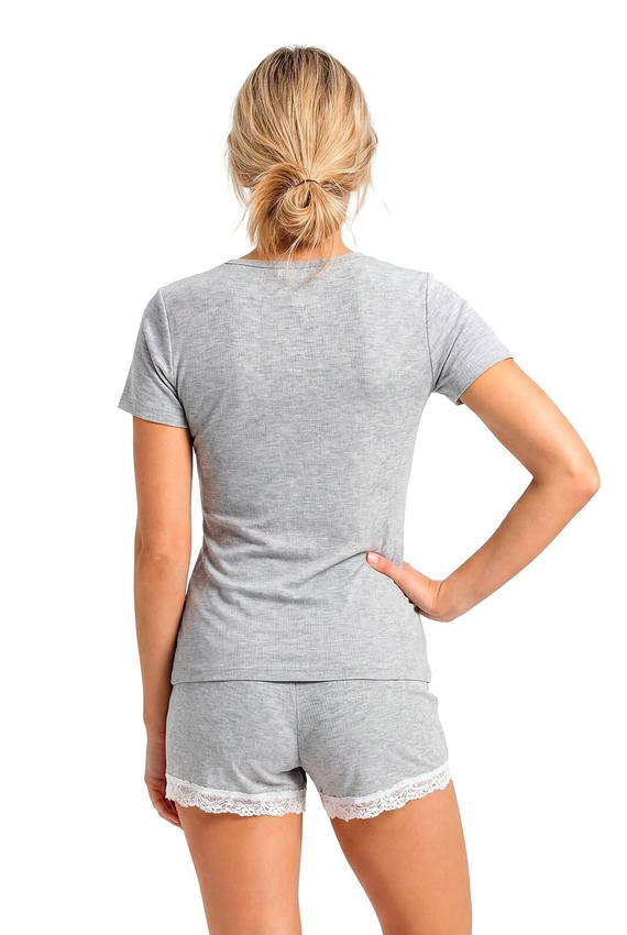 Donna Megi Short graue Damen-Pyjama, gerippt mit Spitze