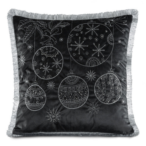 Chp 115 Kissenbezug mit Weihnachtskugeln, Eurocurtains, schwarz/silber