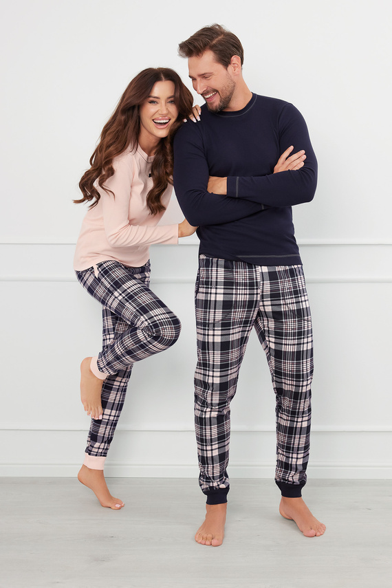 Brit Pajamas Herren Schlafanzug langarm, lange Hose Italienische Mode - marineblau/print 