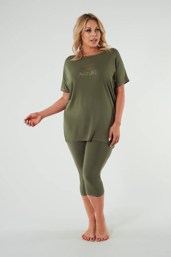Natura Pyjamas Damen kurzarm, 3/4 Hose Italienische Mode - khaki 