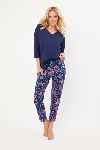 Folk Damen Schlafanzug 3/4 Ärmel, 7/8 Hose Italian Fashion - marineblau/print