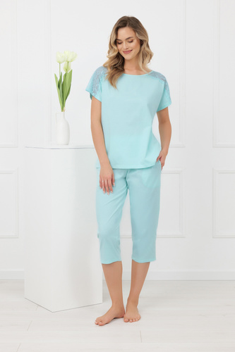 Damenpyjama Sensual Italian Fashion Baumwolle 3/4 Spitze